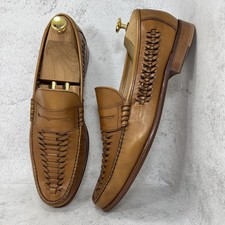 Barker Jake Men’s Leather Loafers Woven Tan Brown UK 10.5 EU 44.5 Made in Englan