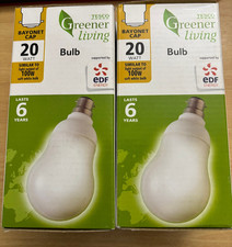 2 x 20W Tesco Greener Living Low Energy Light Bulbs BC B22 Energy Saving Lamps 