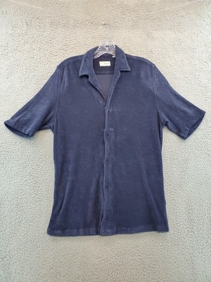 Wolf vs Goat Navy Terry Cloth Knit Polo Shirt Men s 38 / 15 Small Made In Italy