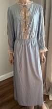 Vintage Sears Blue Lace Long Sleeve Nightgown Housecoat Robe Dress S 30-34
