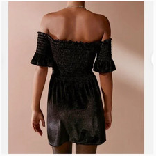 ⭐️ Velvet Off Shoulder Babydoll Ruched Hipster Artsy Party Classy Bohemian Dress
