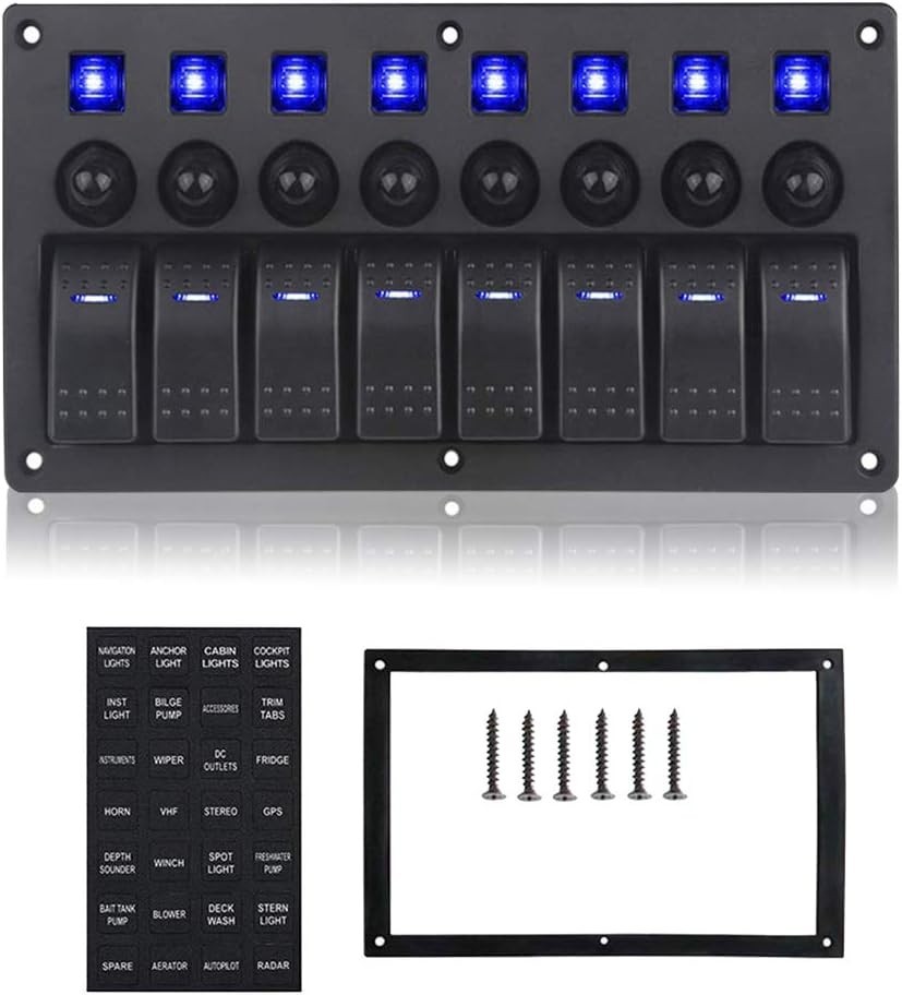 Tableau de commutation étanche 8 interrupteurs avec disjoncteur thermique 12V