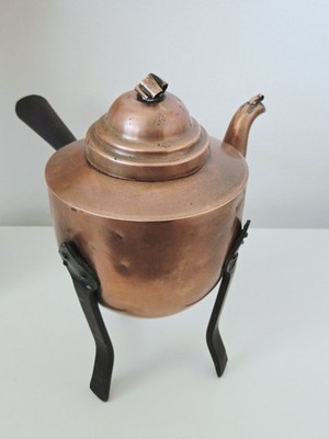 Vintage Handmade Swedish Copper Coffee Tea Pot Steel Handle And Legs