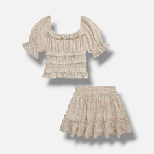 Polo Ralph Lauren Girls Ivory 2-Piece Floral Top and Skirt Set Size 10
