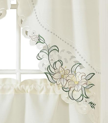 GOHD - Lily Fragrance. 3pcs Multi-Color Embroidery Curtain/Cafe Curtain/Swag & 