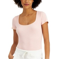 Jenni Intimates Women's XXXL Pink Square Neck Ribbed Short Sleeve Bodysuit NWT