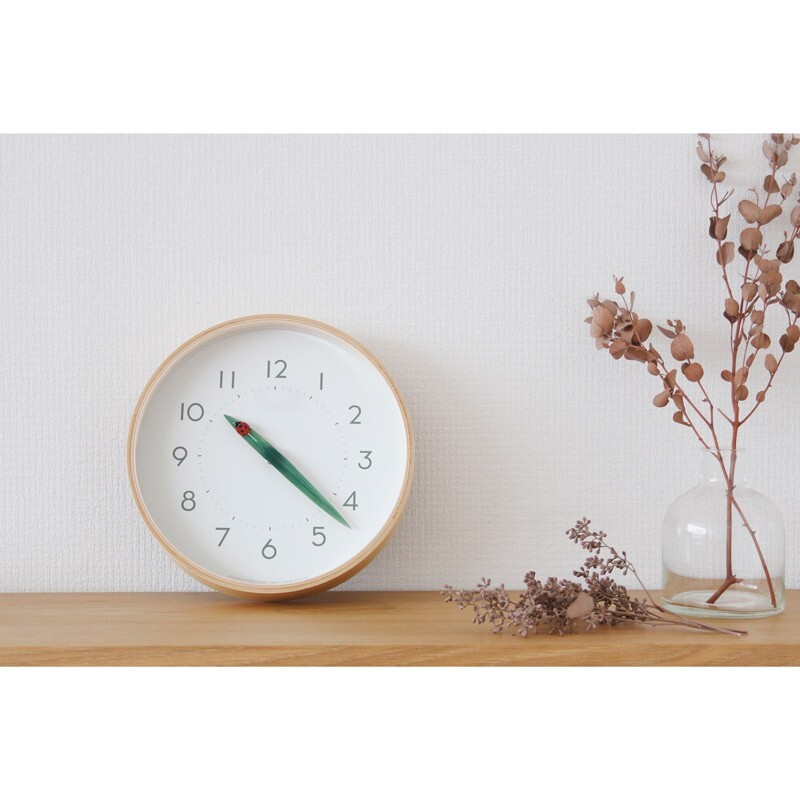 Lemnos Ladybug Perch Wall Clock – Natural Wooden Hanging Analog – Japan Made – SUR18-16
