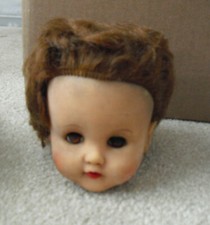 Vintage Vinyl Uneeda Brown Hair Girl Doll Head 4 1/4" Tall