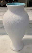 Royal Haeger USA 12” Vase White Aqua Lava Pebble Popcorn Glaze Pottery 4030