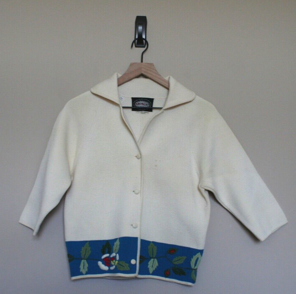 トップス US 50-60s Vtg Whiting Wool Cardigan Used Vintage Wool Cardigan Sweater Embroidered 50s 60s Size Small