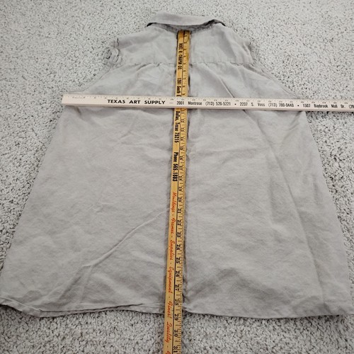 Flax Jacket Womens Large Beige Button Vest Sleeveless Blouse Pockets Linen - Picture 6 of 10