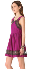 FREE PEOPLE ''Georgia' Purple Lace inset Flare Party Mini Dress 0 NEW 98