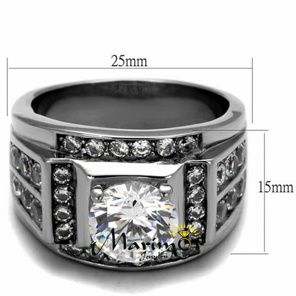 Men’s 1.75 Ct Cubic Zirconia Ring – Stainless Steel Silver Ring With Round Cut Stones, Size 11 - View #9