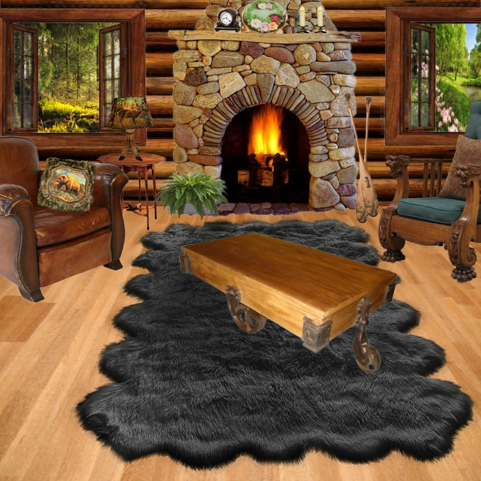 Alfombra Shag imitación piel de oveja multi piel, piel de oso, diseño de piel grande Foto 3 de 4