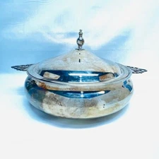 Vintage Serving Dish Cover Handles Metal 11 in Dia Top x 7 in H *READ*