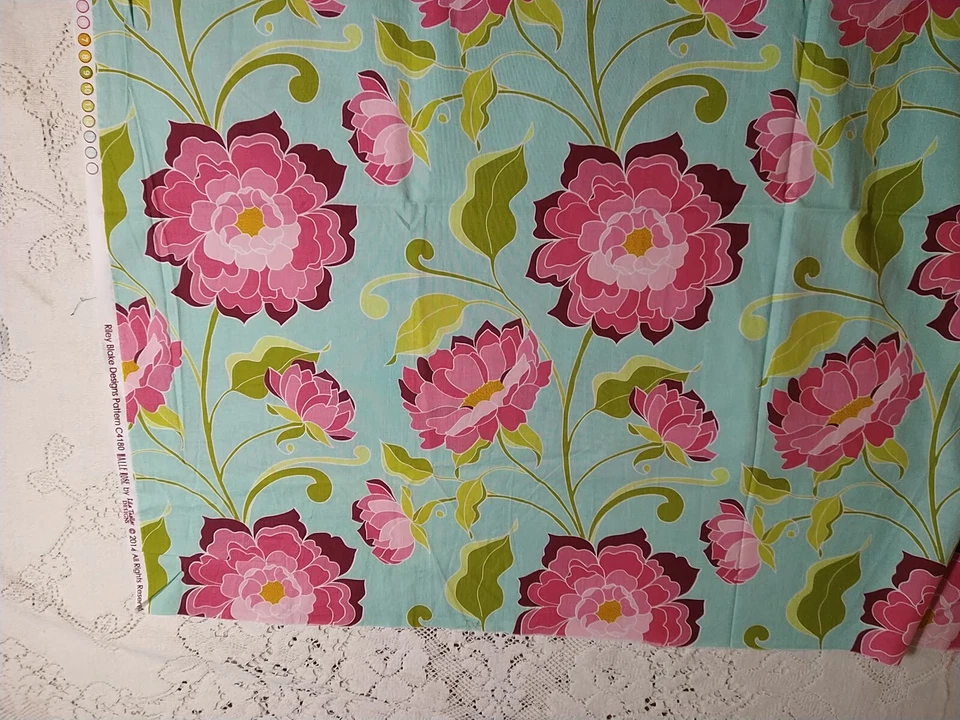 Riley Blake Halle Rose by Lila Tueller Cotton Fabric Mint Pink Bold Floral 24x38 - Image 3 of 4