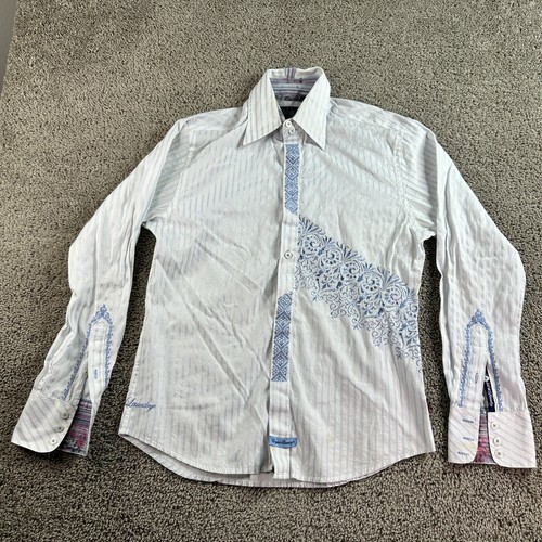 English Laundry Christopher Wicks Shirt Mens S White Blue Flip Cuff Button Up