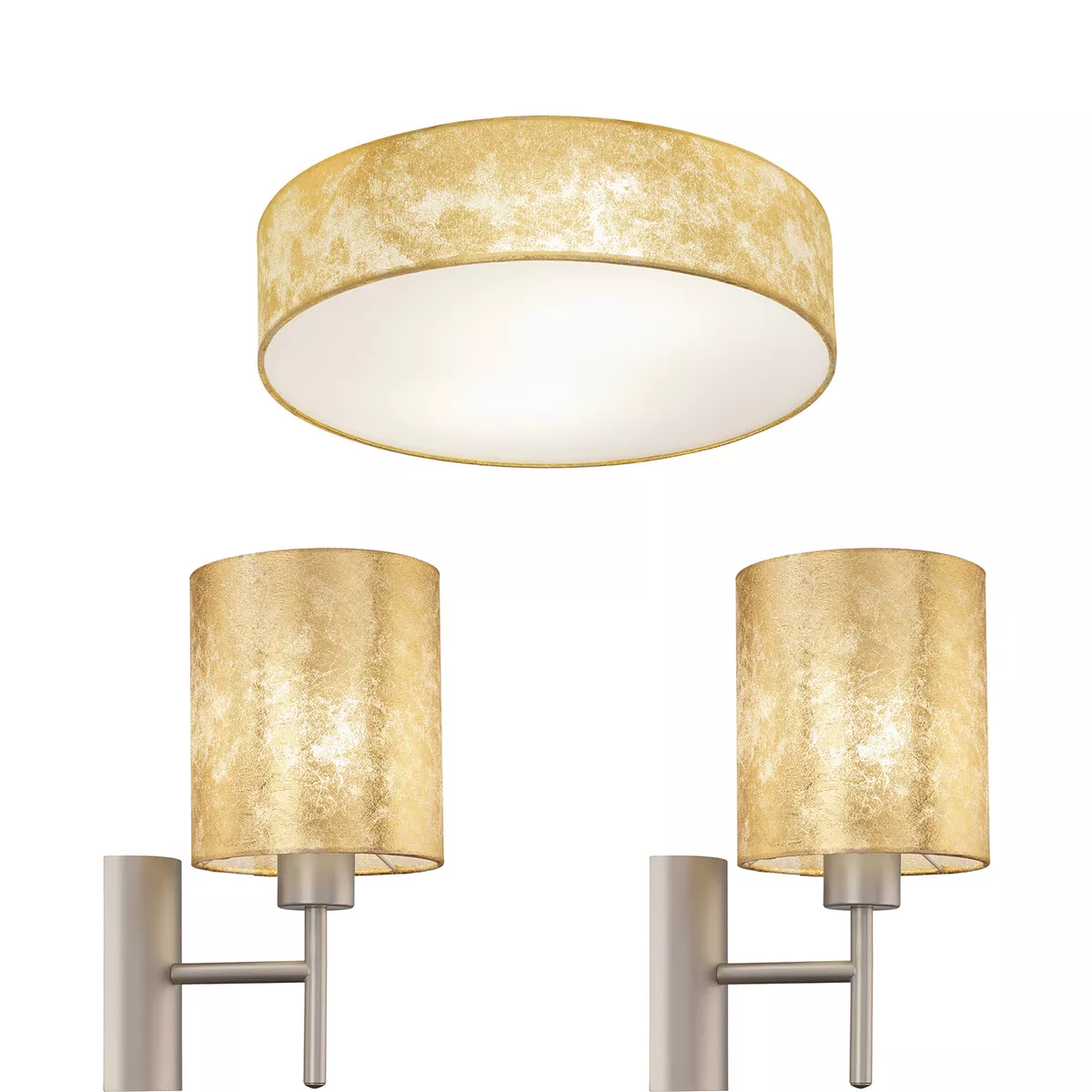 Low Ceiling Light 2x Matching Wall Lights Gold Fabric Round