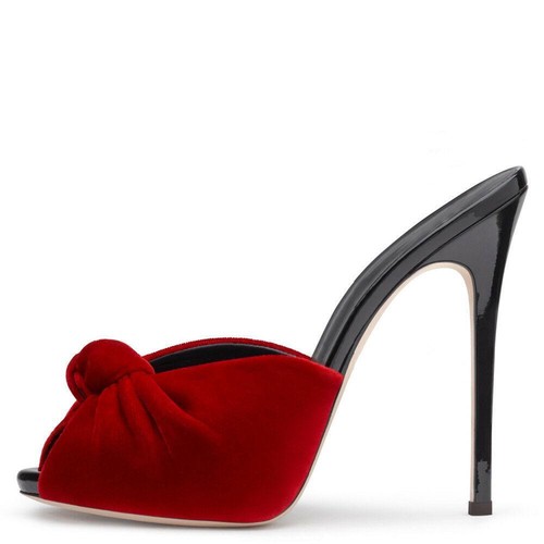 Sandalias de tacón de aguja alto con punta abierta para mujer moño mulas fiesta zapatos de salón - Imagen 2 de 11