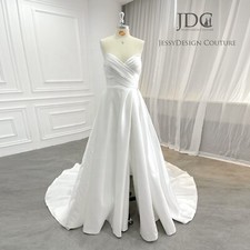 Clean Satin Wedding Dress Bridal dress Custom made Plus Size White Buttons Slit