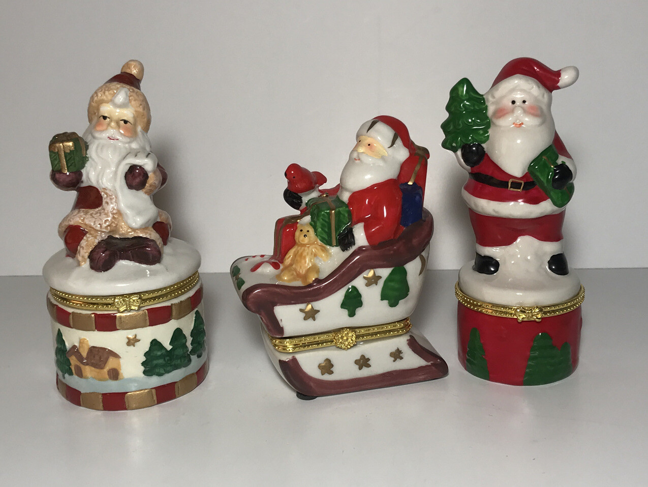 Vintage Santa Claus Porcelain Trinket Box Set of 3 Hinged