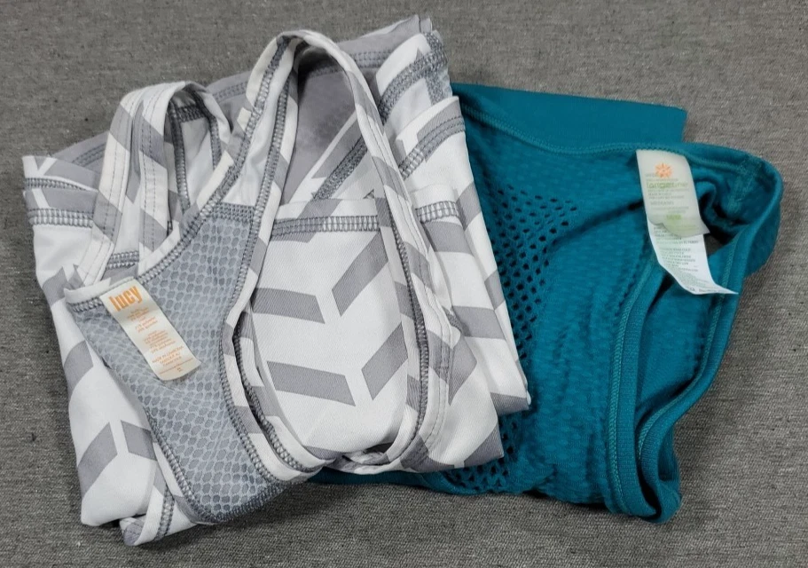 Lote de 2 camisetas sin mangas Lucy Tangerine espalda cruzada gris y blanco, verde azulado para mujer talla M yoga Foto 3 de 4