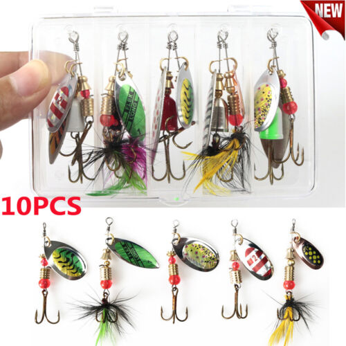 10x New Fishing Lures Metal Spinner Baits Bass Tackle Crankbait Spoon Trout - Afbeelding 1 van 9