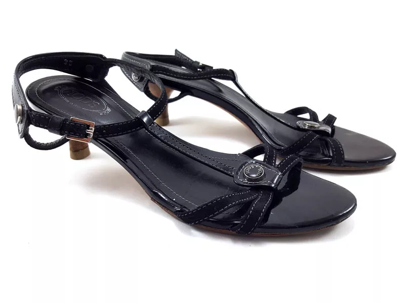 TOD's Black Leather Low Heels Sandals, Women's shoe size US 6