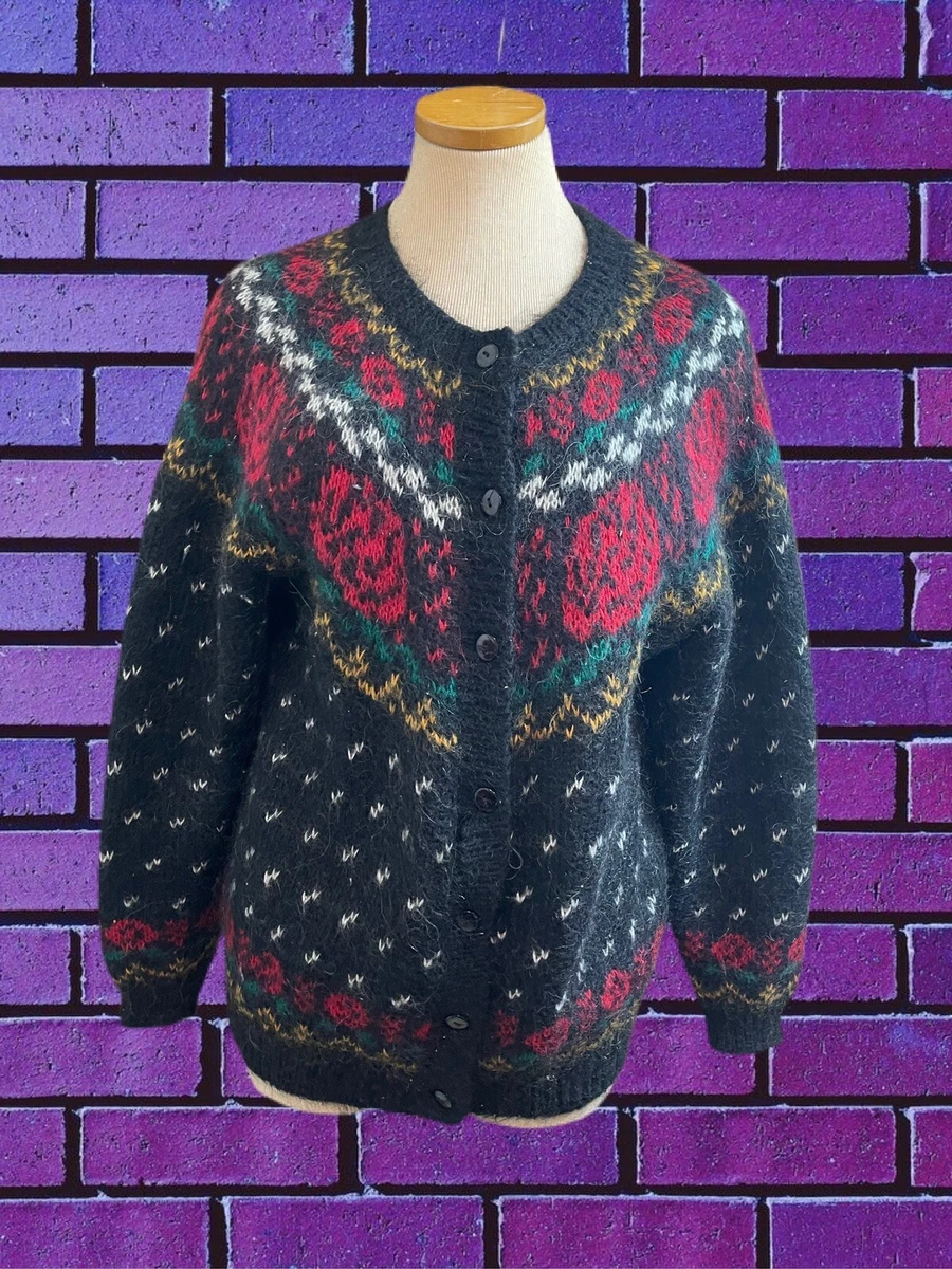 Ashley Vintage Mohair Black Sweater Cardigan Size Large Read Description