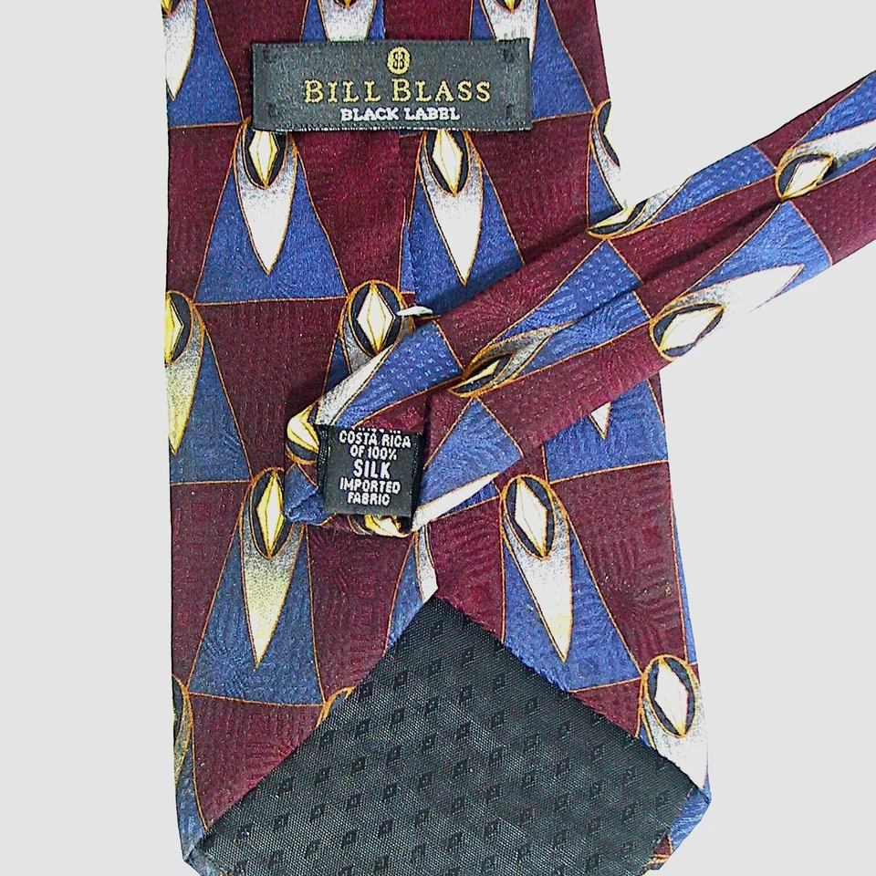 Corbata de seda Bill Blass etiqueta negra diseño Art Deco borgoña 4,0" hecha en Costa Rica Foto 4 de 4