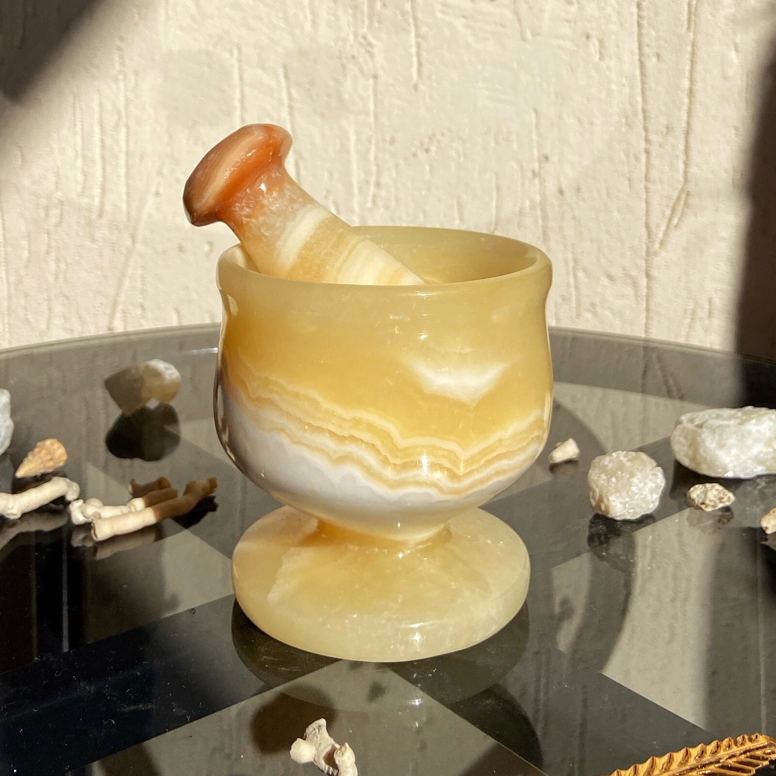 🌿 **Natural Beauty: Handcrafted Decorative Mortar and Pestle Set in Yellow** 🌟