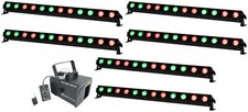 (6) American DJ ADJ UBL12H IP20 LED RGBAL DMX Wash Strip Light Bars+Haze Machine