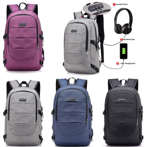 Herren Damen Laptop Rucksack Diebstahlsicherung Reise Schule Schultertasche mit USB Aufladen - Bild 1 von 16