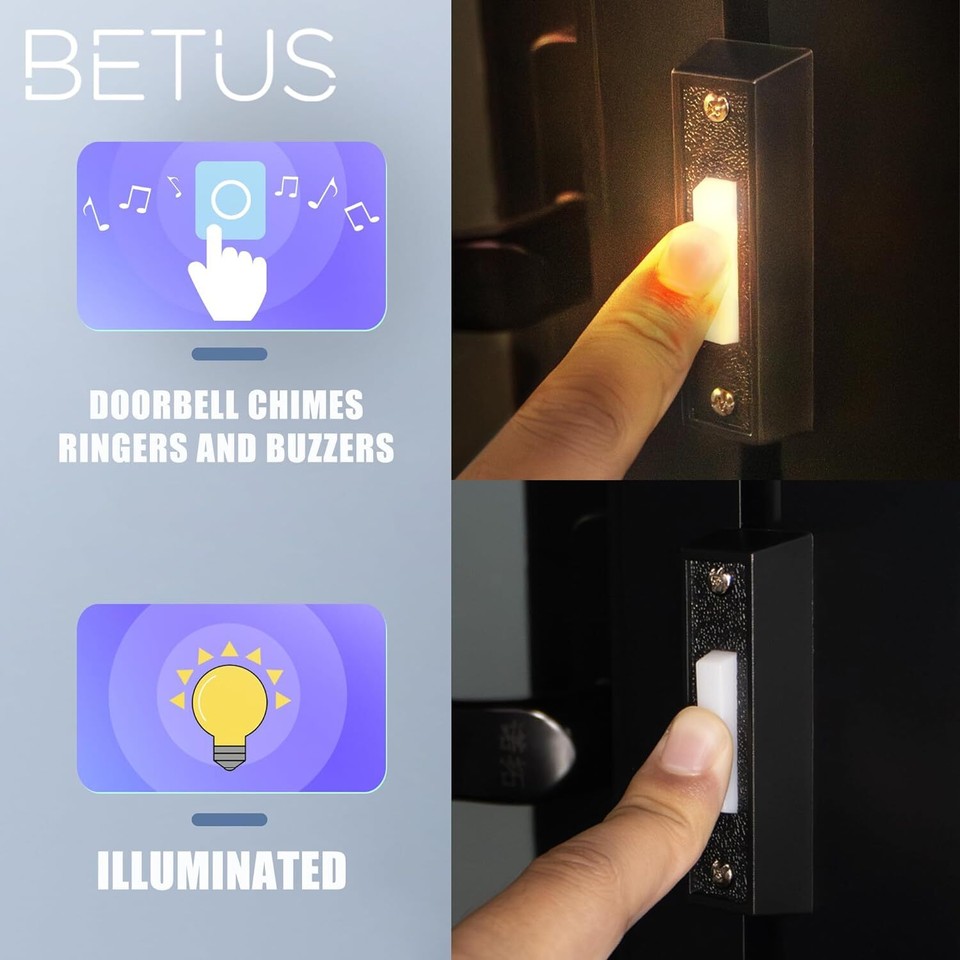 Betus LED Lighted Doorbell Button - Rectangular Wall Mounted Door Push ...