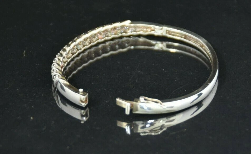 EXQUISITE HANDMADE STERLING SILVER CUFF BRACELET 7.25" - ZIRCINI  — 第 3/3 张图片
