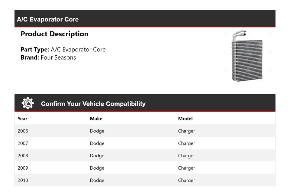 Para 2006-2010 Dodge Charger A/C evaporator Core 4 estações 2007 2008 2009 - Imagem 2 de 4