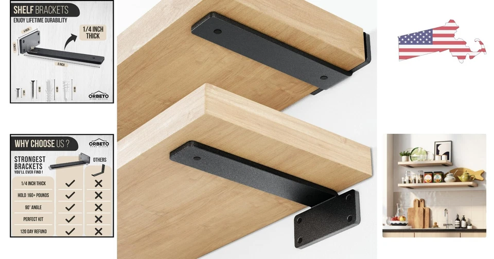 Soporte de estante flotante - Acero resistente, tiene capacidad para 160+ lb, fácil instalación - Paquete de 6 Foto 2 de 4