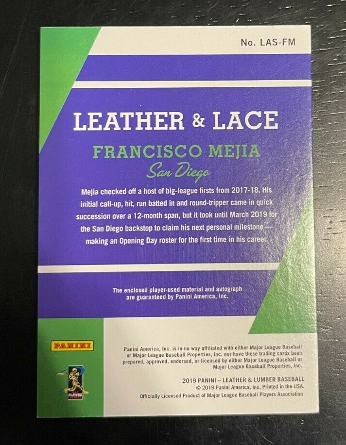 2019 LEATHER AND LUMBER FRANCISO MEJIA LEATHER LACE ROOKIE RC AUTO /25 RAYS - Image 2 of 2