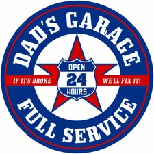 Dads Garage Service Wall Decal Blue Red - Gas Station Decor