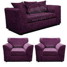Monaco Purple Corner Sofa Chenille Fabric Right Left Scatter 3&2 Seater Armchair