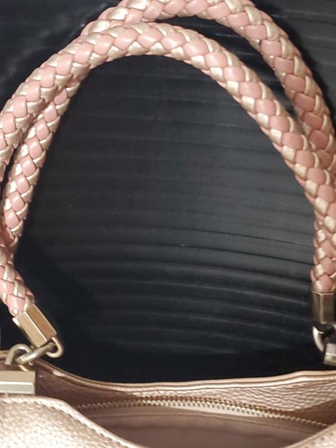 BEBE Natalie Rose Gold Metalic Tassel Satchel Purse Braided Handles Faux Leather - Picture 6 of 19