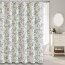 Extra Long Blue Shower Curtain Floral Cotton Linen Cottagecore Shower Curtain...