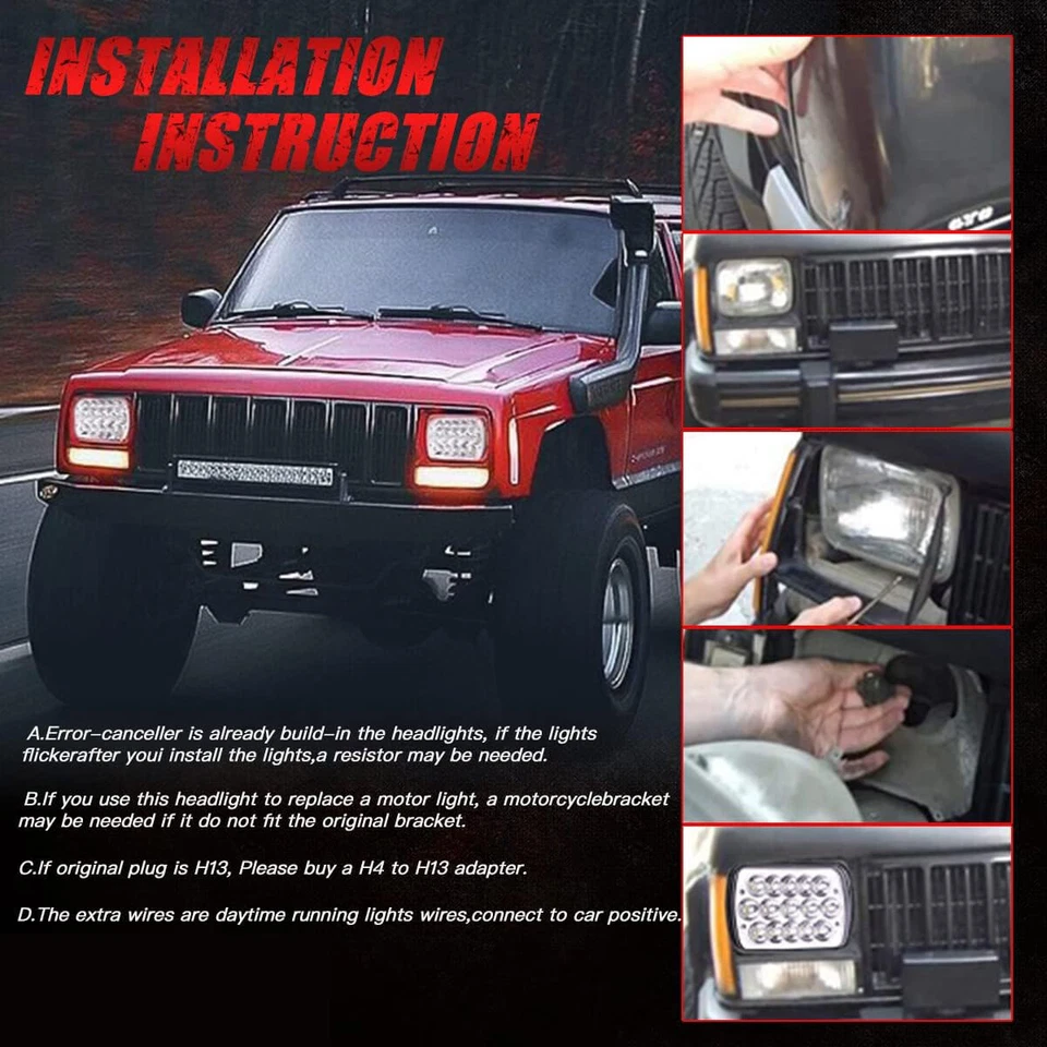 Pair For Ford E-150 Econoline E-250 E-350 7x6" 5X7" LED Headlights Hi-Lo Beam - Image 3 of 4