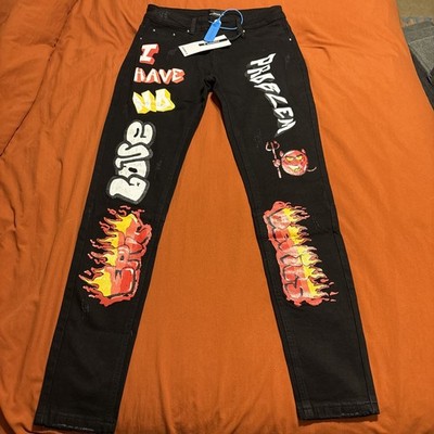 COOPER 9 Epic Love Graphic Skinny Stretch Denim Jeans Black Men