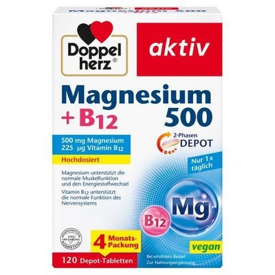 DOPPELHERZ Magnesium 500+B12 2-Phasen Depot Tabl. 120 ST PZN 19117302