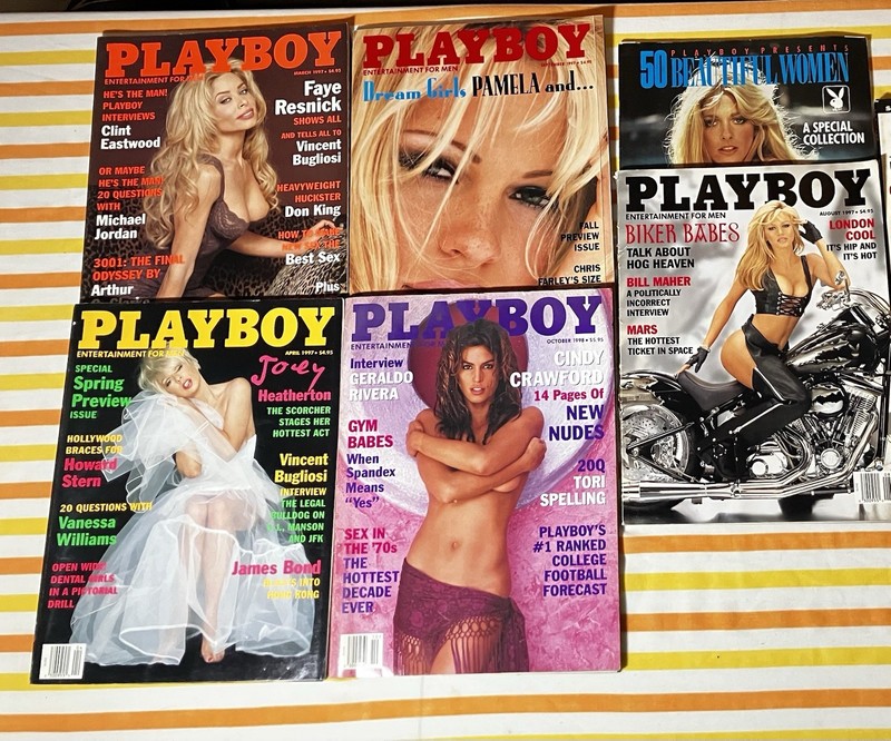 Six Playboy Magazines Lot Cindy Crawford Pamela Anderson Biker Babes Faye Joey