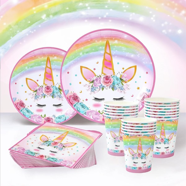 Einhorn Partygeschirr Set 96 StüCk Pappteller Servietten Becher-image