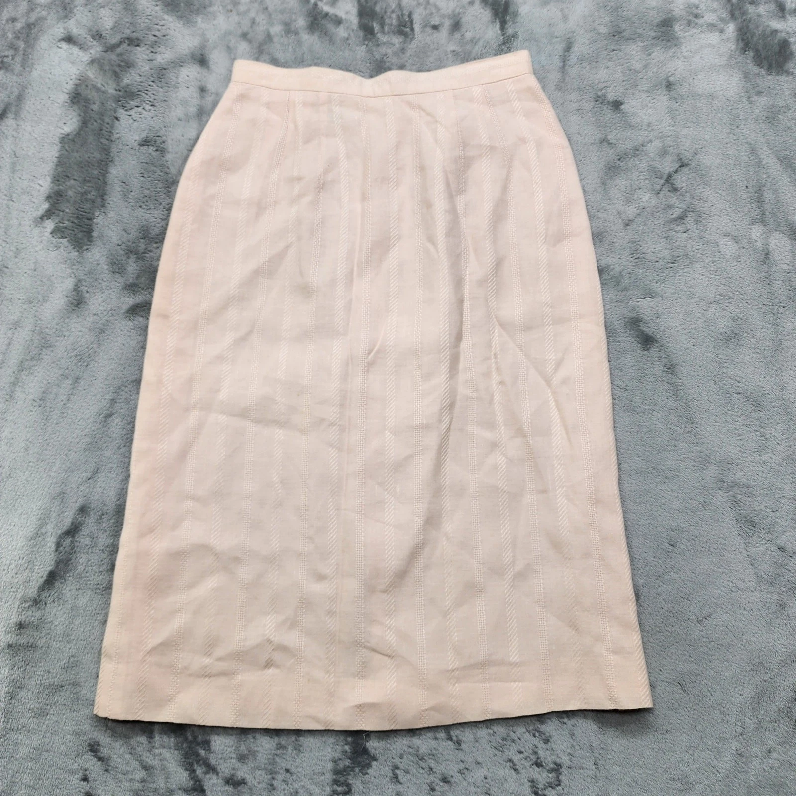 Vintage 80s Skirt Womens 9 Peach Orange Cotton Linen Blend Pencil Lined Preppy