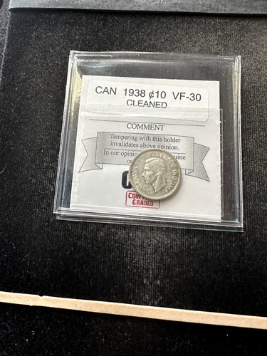 1938  Canada  Ten ¢10 Cent,  Coin Mart Graded**VF-30 Cleaned**