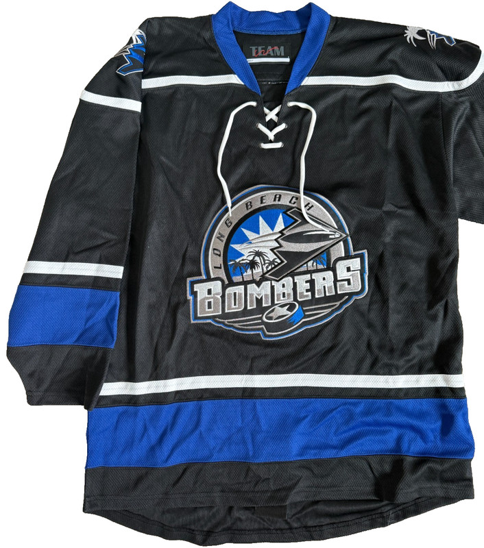 New Vintage Long Beach Bombers Hockey Jersey Black Large